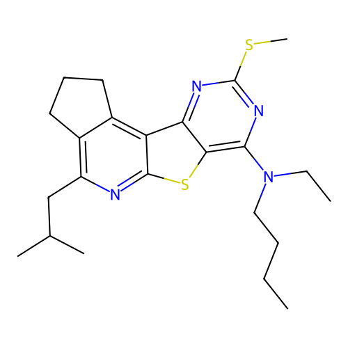 N-butyl-N-ethyl-4-(2-methylpropyl)-9-(methylsulfanyl)-2,3-dihydro-1H-cyclopenta[4',5']pyrido[3',2':4,5]thieno[3,2-d]pyrimidin-7-amine structure