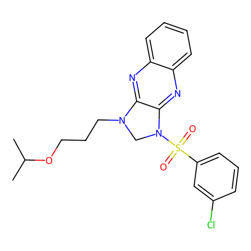 3-(3-chlorophenyl)sulfonyl-1-(3-propan-2-yloxypropyl)-2H-imidazo[4,5-b]quinoxaline structure