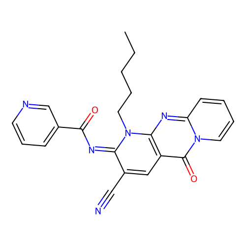 (E)-N-(3-cyano-5-oxo-1-pentyl-1H-dipyrido[1,2-a:2',3'-d]pyrimidin-2(5H)-ylidene)nicotinamide structure