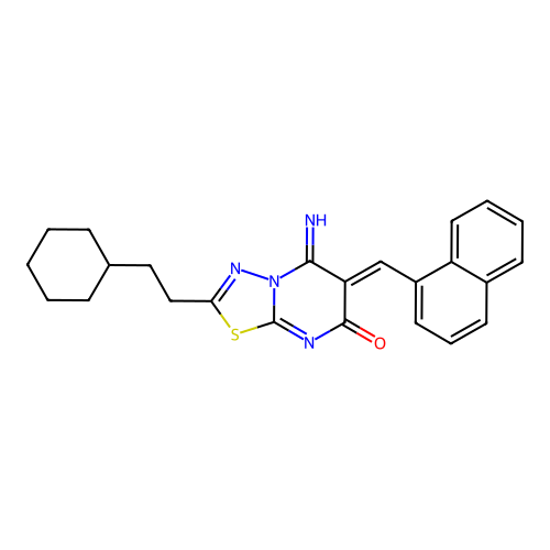 (Z)-2-(2-cyclohexylethyl)-5-imino-6-(naphthalen-1-ylmethylene)-5H-[1,3,4]thiadiazolo[3,2-a]pyrimidin-7(6H)-one structure