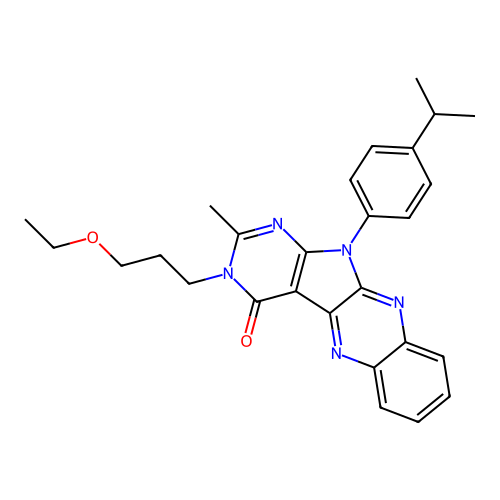 3-(3-ethoxypropyl)-11-(4-isopropylphenyl)-2-methyl-3H-pyrimido[5',4':4,5]pyrrolo[2,3-b]quinoxalin-4(11H)-one structure