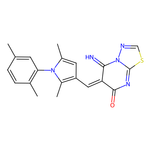 (E)-6-((1-(2,5-dimethylphenyl)-2,5-dimethyl-1H-pyrrol-3-yl)methylene)-5-imino-5H-[1,3,4]thiadiazolo[3,2-a]pyrimidin-7(6H)-one structure