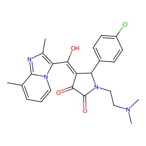 (4E)-5-(4-chlorophenyl)-1-(2-dimethylaminoethyl)-4-[(2,8-dimethylimidazo[1,2-a]pyridin-3-yl)-hydroxymethylidene]pyrrolidine-2,3-dione structure