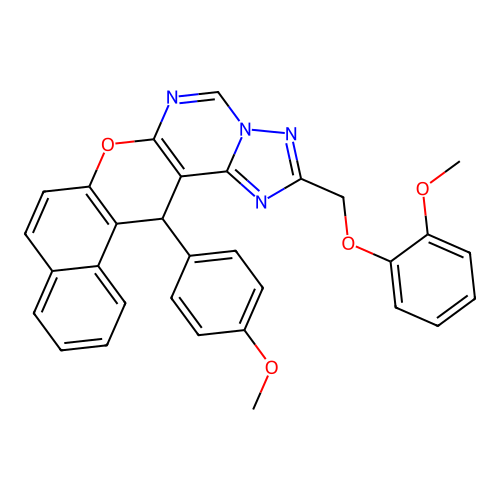 2-[(2-methoxyphenoxy)methyl]-14-(4-methoxyphenyl)-14H-benzo[5,6]chromeno[3,2-e][1,2,4]triazolo[1,5-c]pyrimidine structure
