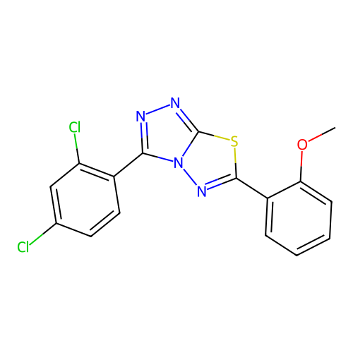 3-(2,4-dichlorophenyl)-6-(2-methoxyphenyl)-[1,2,4]triazolo[3,4-b][1,3,4]thiadiazole structure