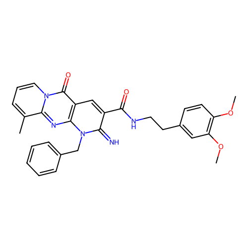 1-benzyl-N-[2-(3,4-dimethoxyphenyl)ethyl]-2-imino-10-methyl-5-oxo-1,5-dihydro-2H-dipyrido[1,2-a:2',3'-d]pyrimidine-3-carboxamide structure