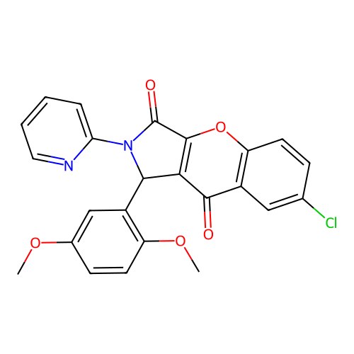 7-chloro-1-(2,5-dimethoxyphenyl)-2-(pyridin-2-yl)-1,2-dihydrochromeno[2,3-c]pyrrole-3,9-dione structure