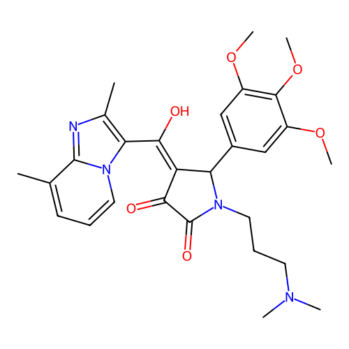 (4E)-1-[3-(dimethylamino)propyl]-4-[(2,8-dimethylimidazo[1,2-a]pyridin-3-yl)-hydroxymethylidene]-5-(3,4,5-trimethoxyphenyl)pyrrolidine-2,3-dione structure