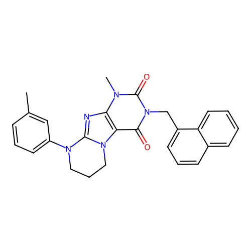 1-methyl-9-(3-methylphenyl)-3-(naphthalen-1-ylmethyl)-6,7,8,9-tetrahydropyrimido[2,1-f]purine-2,4(1H,3H)-dione structure