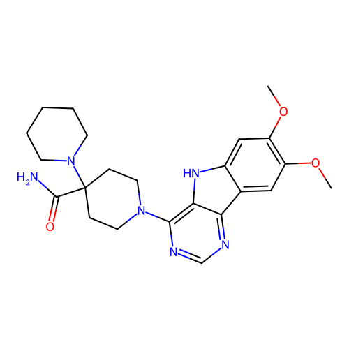 1'-(7,8-dimethoxy-5H-pyrimido[5,4-b]indol-4-yl)-1,4'-bipiperidine-4'-carboxamide structure