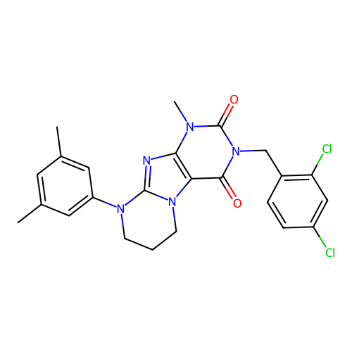 3-(2,4-dichlorobenzyl)-9-(3,5-dimethylphenyl)-1-methyl-6,7,8,9-tetrahydropyrimido[2,1-f]purine-2,4(1H,3H)-dione structure