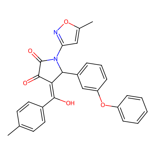 (4E)-4-[hydroxy(4-methylphenyl)methylidene]-1-(5-methyl-1,2-oxazol-3-yl)-5-(3-phenoxyphenyl)pyrrolidine-2,3-dione structure