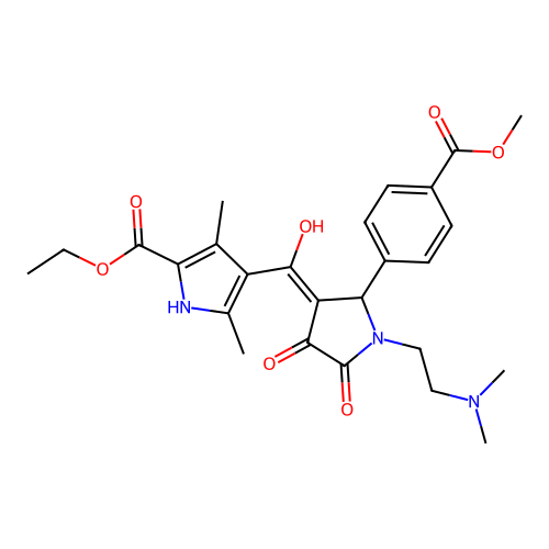 ethyl 4-({1-[2-(dimethylamino)ethyl]-4-hydroxy-2-[4-(methoxycarbonyl)phenyl]-5 -oxo(3-pyrrolin-3-yl)}carbonyl)-3,5-dimethylpyrrole-2-carboxylate structure