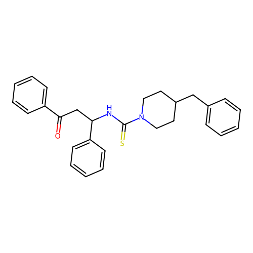 4-benzyl-N-(3-oxo-1,3-diphenylpropyl)piperidine-1-carbothioamide structure