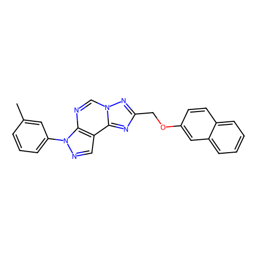 2-((naphthalen-2-yloxy)methyl)-7-(m-tolyl)-7H-pyrazolo[4,3-e][1,2,4]triazolo[1,5-c]pyrimidine structure