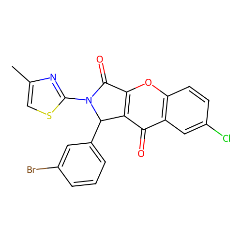1-(3-bromophenyl)-7-chloro-2-(4-methyl-1,3-thiazol-2-yl)-1,2-dihydrochromeno[2,3-c]pyrrole-3,9-dione structure