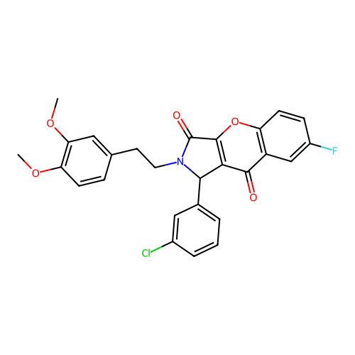 1-(3-chlorophenyl)-2-(3,4-dimethoxyphenethyl)-7-fluoro-1,2-dihydrochromeno[2,3-c]pyrrole-3,9-dione structure