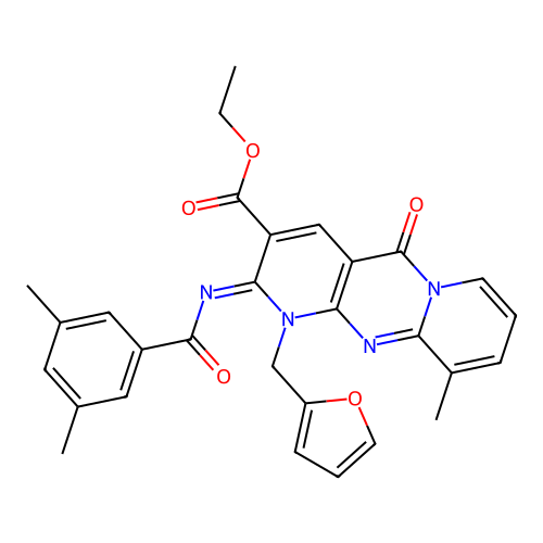 (Z)-ethyl 2-((3,5-dimethylbenzoyl)imino)-1-(furan-2-ylmethyl)-10-methyl-5-oxo-2,5-dihydro-1H-dipyrido[1,2-a:2',3'-d]pyrimidine-3-carboxylate structure