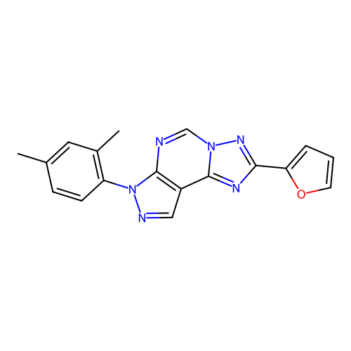2-[3-(2,4-Dimethylphenyl)-6-hydropyrazolo[5,4-d]1,2,4-triazolo[1,5-e]pyrimidin-8-yl]furan structure