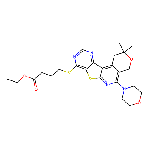 ethyl 4-((2,2-dimethyl-5-morpholino-2,4-dihydro-1H-pyrano[4'',3'':4',5']pyrido[3',2':4,5]thieno[3,2-d]pyrimidin-8-yl)thio)butanoate structure