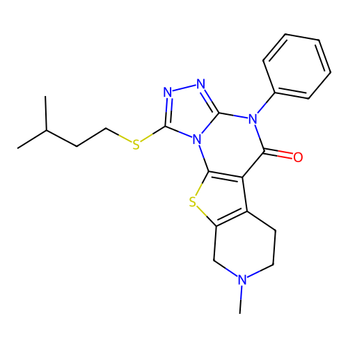 1-(isopentylthio)-8-methyl-4-phenyl-6,7,8,9-tetrahydropyrido[4',3':4,5]thieno[3,2-e][1,2,4]triazolo[4,3-a]pyrimidin-5(4H)-one structure