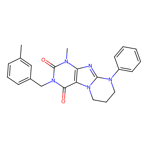 1-methyl-3-(3-methylbenzyl)-9-phenyl-6,7,8,9-tetrahydropyrimido[2,1-f]purine-2,4(1H,3H)-dione structure