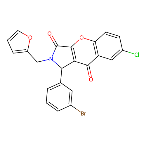 1-(3-bromophenyl)-7-chloro-2-(furan-2-ylmethyl)-1,2-dihydrochromeno[2,3-c]pyrrole-3,9-dione structure