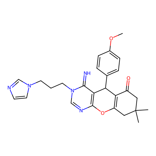3-[3-(1H-imidazol-1-yl)propyl]-4-imino-5-(4-methoxyphenyl)-8,8-dimethyl-3,4,5,7,8,9-hexahydro-6H-chromeno[2,3-d]pyrimidin-6-one structure