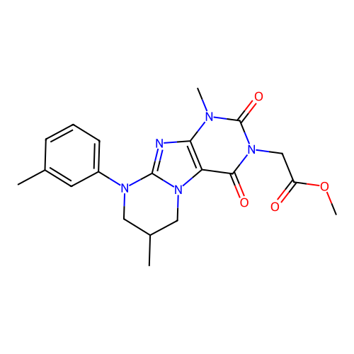 methyl [1,7-dimethyl-9-(3-methylphenyl)-2,4-dioxo-1,4,6,7,8,9-hexahydropyrimido[2,1-f]purin-3(2H)-yl]acetate structure