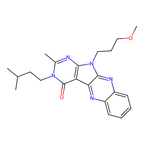 11-(3-methoxypropyl)-2-methyl-3-(3-methylbutyl)-3,11-dihydro-4H-pyrimido[5',4':4,5]pyrrolo[2,3-b]quinoxalin-4-one structure