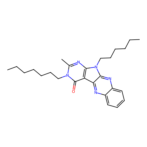 3-heptyl-11-hexyl-2-methyl-3H-pyrimido[5',4':4,5]pyrrolo[2,3-b]quinoxalin-4(11H)-one structure
