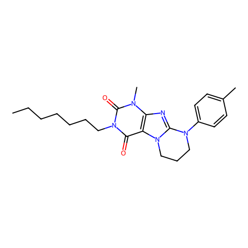 3-heptyl-1-methyl-9-(4-methylphenyl)-6,7,8,9-tetrahydropyrimido[2,1-f]purine-2,4(1H,3H)-dione structure