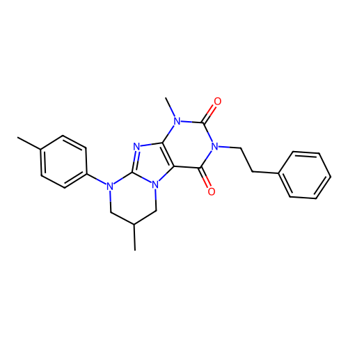 1,7-dimethyl-3-phenethyl-9-(p-tolyl)-6,7,8,9-tetrahydropyrimido[2,1-f]purine-2,4(1H,3H)-dione structure