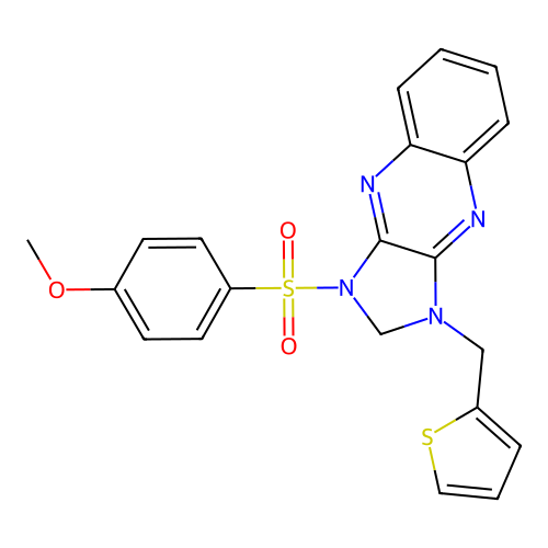 1-((4-methoxyphenyl)sulfonyl)-3-(thiophen-2-ylmethyl)-2,3-dihydro-1H-imidazo[4,5-b]quinoxaline structure