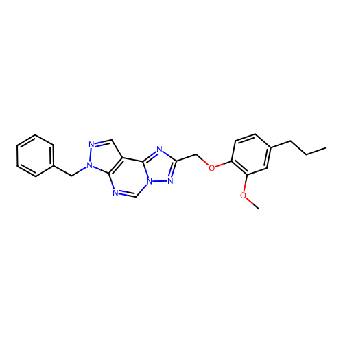 7-benzyl-2-((2-methoxy-4-propylphenoxy)methyl)-7H-pyrazolo[4,3-e][1,2,4]triazolo[1,5-c]pyrimidine structure