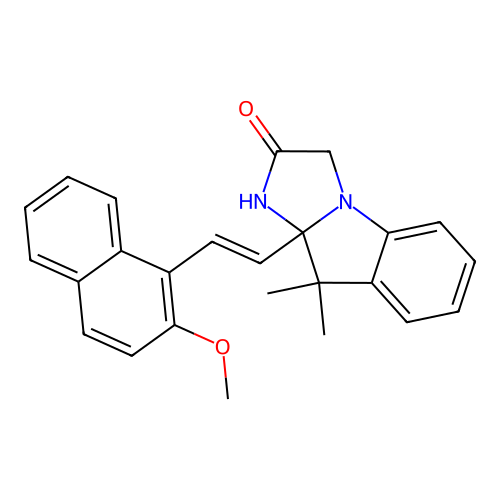 (E)-9a-(2-(2-methoxynaphthalen-1-yl)vinyl)-9,9-dimethyl-9,9a-dihydro-1H-imidazo[1,2-a]indol-2(3H)-one structure
