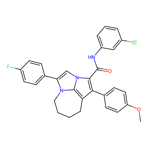 N-(3-chlorophenyl)-4-(4-fluorophenyl)-1-(4-methoxyphenyl)-5,6,7,8-tetrahydro-2a,4a-diazacyclopenta[cd]azulene-2-carboxamide structure