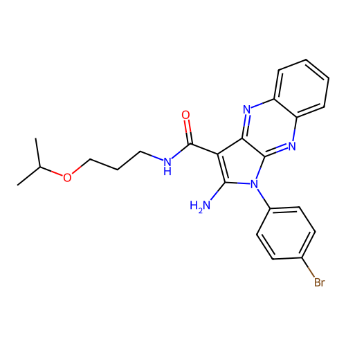 2-amino-1-(4-bromophenyl)-N-(3-isopropoxypropyl)-1H-pyrrolo[2,3-b]quinoxaline-3-carboxamide structure