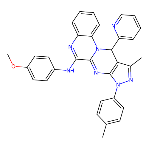 N-(4-methoxyphenyl)-10-methyl-11-(pyridin-2-yl)-8-(p-tolyl)-8,11-dihydropyrazolo[3',4':4,5]pyrimido[1,2-a]quinoxalin-6-amine structure
