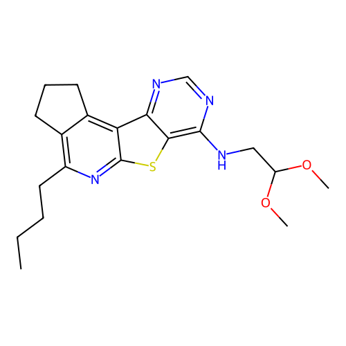 4-butyl-N-(2,2-dimethoxyethyl)-2,3-dihydro-1H-cyclopenta[4',5']pyrido[3',2':4,5]thieno[3,2-d]pyrimidin-7-amine structure