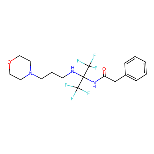 N-(1,1,1,3,3,3-hexafluoro-2-{[3-(morpholin-4-yl)propyl]amino}propan-2-yl)-2-phenylacetamide structure