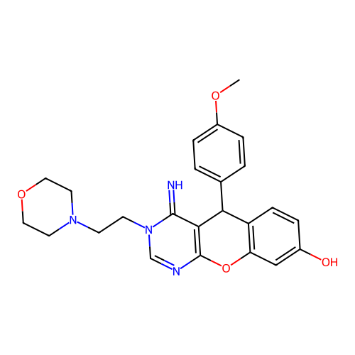 4-imino-5-(4-methoxyphenyl)-3-[2-(morpholin-4-yl)ethyl]-3,5-dihydro-4H-chromeno[2,3-d]pyrimidin-8-ol structure