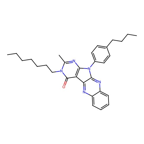 11-(4-butylphenyl)-3-heptyl-2-methyl-3,11-dihydro-4H-pyrimido[5',4':4,5]pyrrolo[2,3-b]quinoxalin-4-one structure