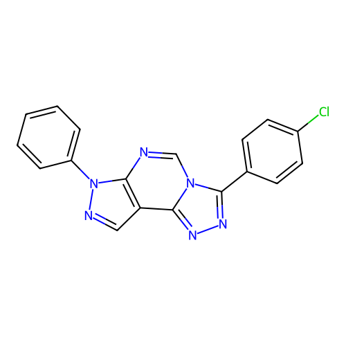 3-(4-chlorophenyl)-7-phenyl-7H-pyrazolo[4,3-e][1,2,4]triazolo[4,3-c]pyrimidine structure