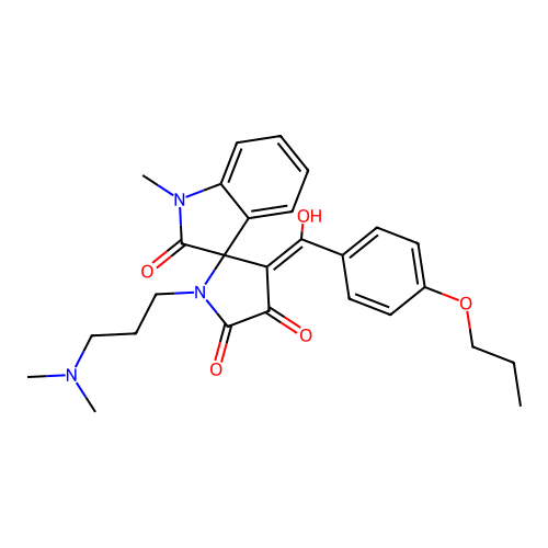 (4'E)-1'-[3-(dimethylamino)propyl]-4'-[hydroxy-(4-propoxyphenyl)methylidene]-1-methylspiro[indole-3,5'-pyrrolidine]-2,2',3'-trione structure