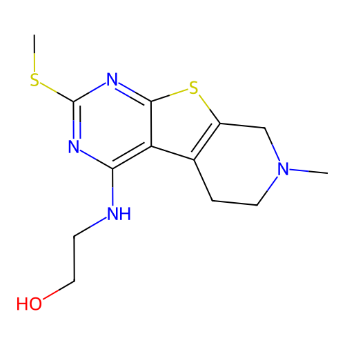 2-{[7-methyl-2-(methylsulfanyl)-5,6,7,8-tetrahydropyrido[4',3':4,5]thieno[2,3-d]pyrimidin-4-yl]amino}ethanol structure