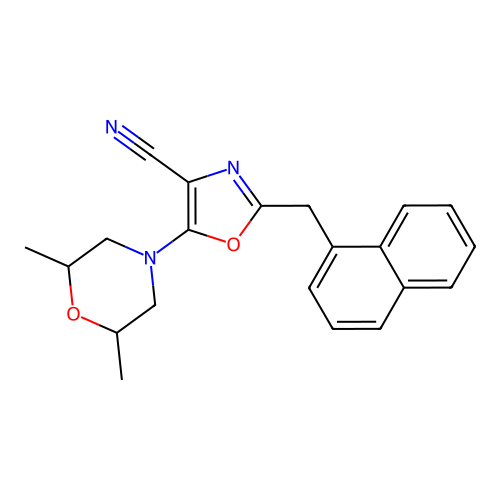 5-(2,6-dimethylmorpholin-4-yl)-2-(naphthalen-1-ylmethyl)-1,3-oxazole-4-carbonitrile structure