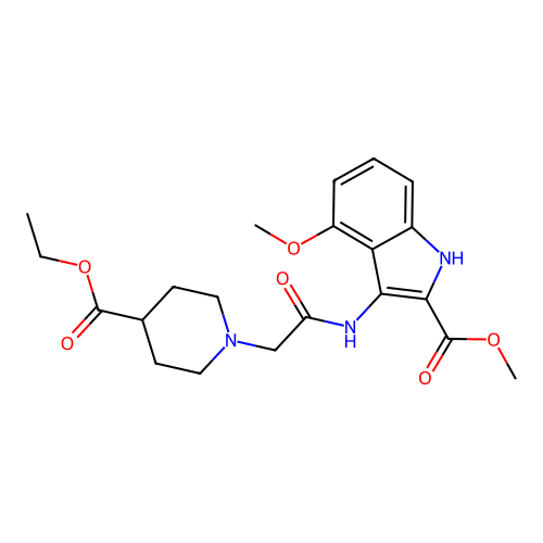 methyl 3-(2-(4-(ethoxycarbonyl)piperidin-1-yl)acetamido)-4-methoxy-1H-indole-2-carboxylate structure