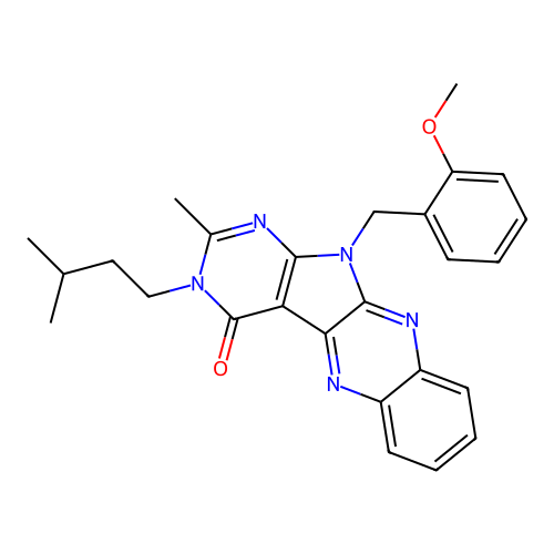 11-(2-methoxybenzyl)-2-methyl-3-(3-methylbutyl)-3,11-dihydro-4H-pyrimido[5',4':4,5]pyrrolo[2,3-b]quinoxalin-4-one structure