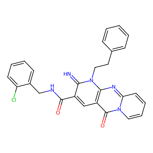 N-(2-chlorobenzyl)-2-imino-5-oxo-1-(2-phenylethyl)-1,5-dihydro-2H-dipyrido[1,2-a:2',3'-d]pyrimidine-3-carboxamide structure